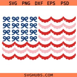 Bow Scalloped American Flag SVG, Patriotic Bow SVG, Coquette Bow America 250th Anniversary SVG