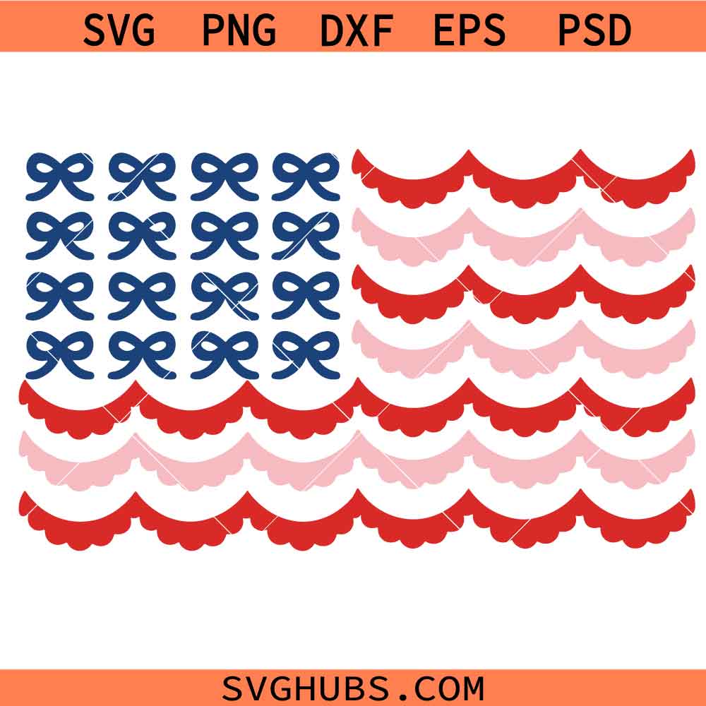 Bow Scalloped American Flag SVG, Patriotic Bow SVG, Coquette Bow America 250th Anniversary SVG