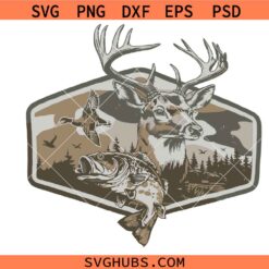 Deer Duck Fishing PNG SVG, Hunting SVG, Fishing SVG, Duck deer and hook svg