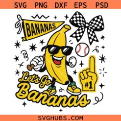 Lets go Bananas SVG, Funny Baseball SVG, Baseball Cartoon Clipart SVG