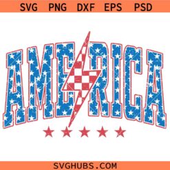 Retro America Star Lightning Bolt Checkered SVG, 4th of July Svg, Patriotic Shirt Design SVG