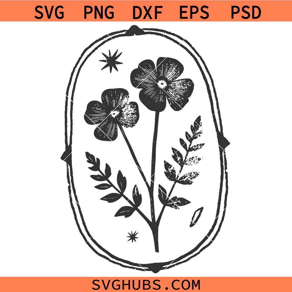 Vintage Linocut Flower SVG, Linocut Style SVG, Floral SVG, Botanical Flower SVG