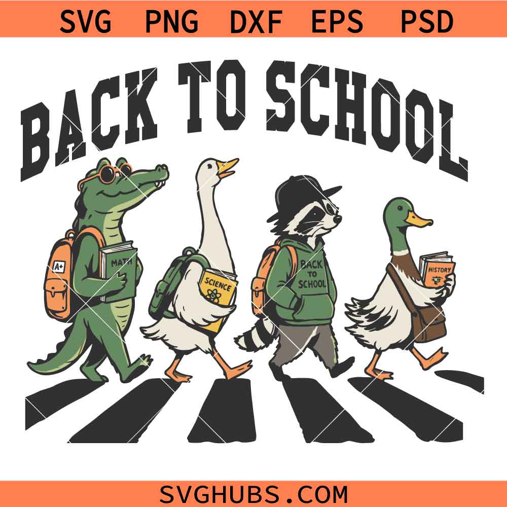 Back To School Alligator Goose Raccoon Duck SVG, Abbey Road Back To School SVG, Back To School Animal Crew SVG