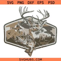 Deer Duck Fishing SVG, Hunting Logo SVG, Hunting Fishing Clipart SVG