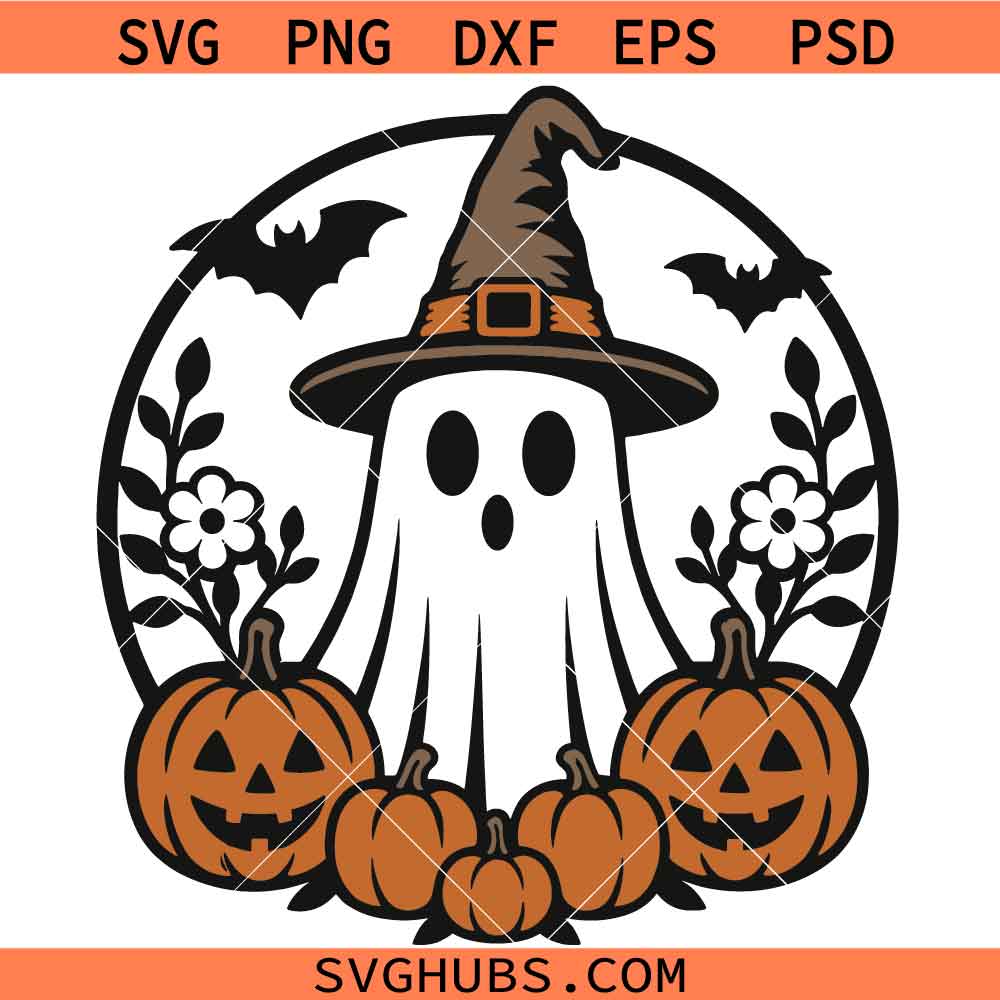 Ghost with Pumpkin Door Hanger SVG, Ghost Pumpkin Door Hanger SVG, Spooky Sign Svg