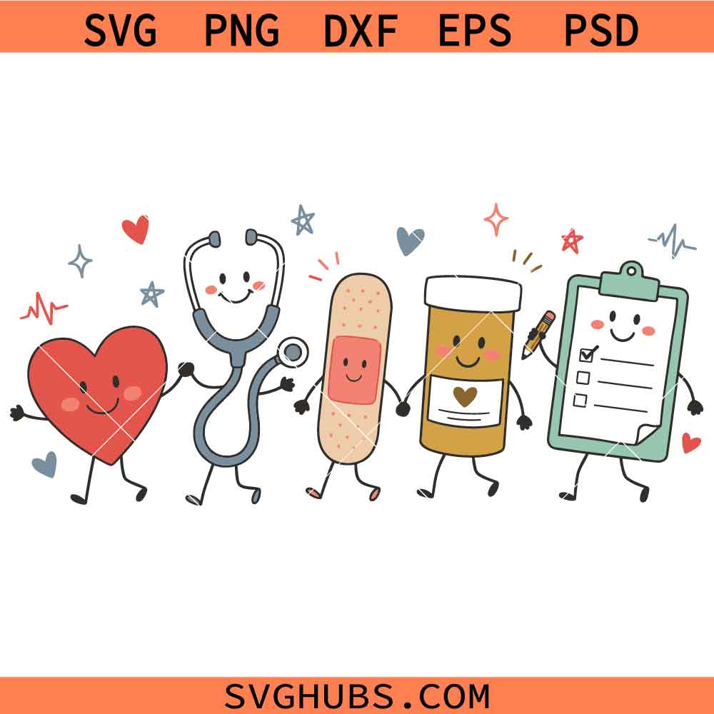 Nurse Tools Doodle SVG, Medical Tools SVG, Nurse Life Doodles SVG