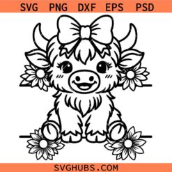 Highland cow with flowers SVG, Highland Heifer SVG, Floral Highland Cow SVG, Cowgirl SVG   
