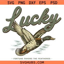 Lucky Duck Fortune Favors The Feathered SVG, Lucky Flying Mallard Duck SVG, St Patrick's Day Duck Hunter SVG
