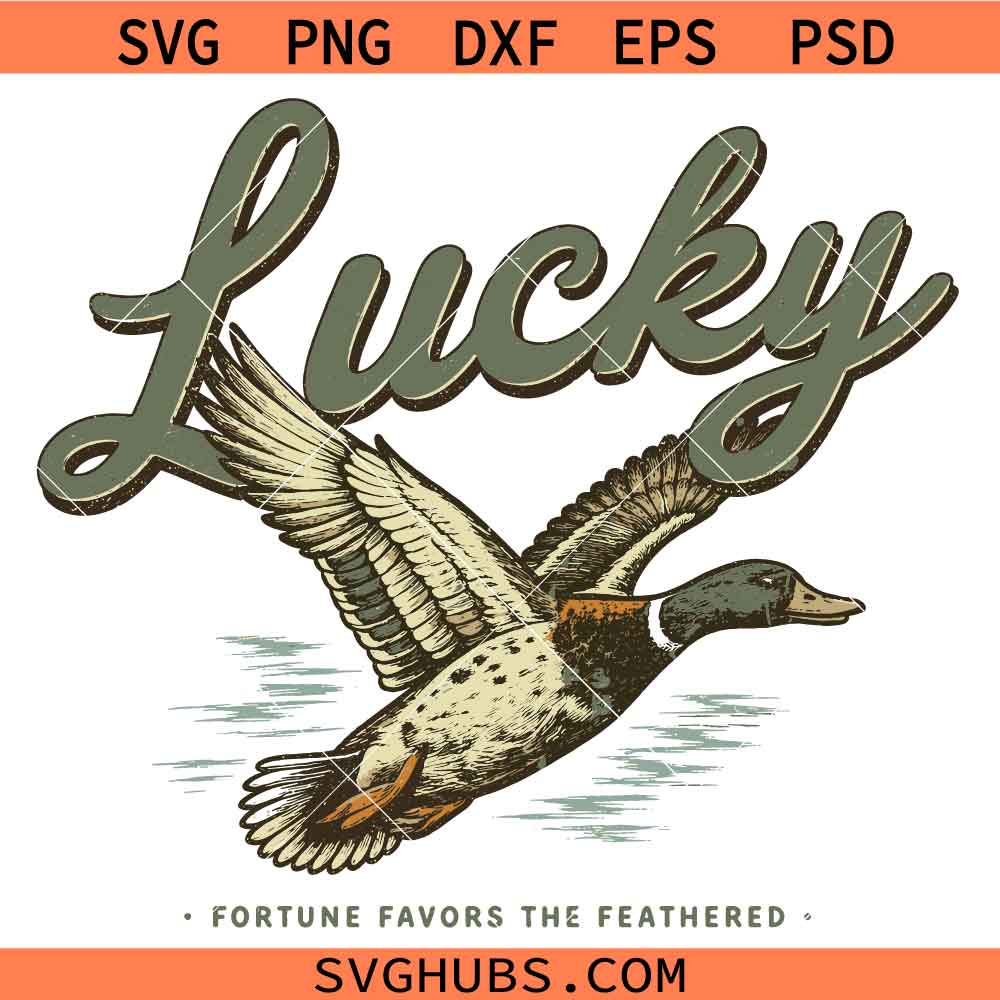 Lucky Duck Fortune Favors The Feathered SVG, Lucky Flying Mallard Duck SVG, St Patrick's Day Duck Hunter SVG