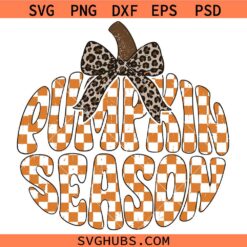 Pumpkin Season Checkered Leopard Print Coquette Bow SVG, Retro Fall Pumpkin SVG, Pumpkin Spice SVG