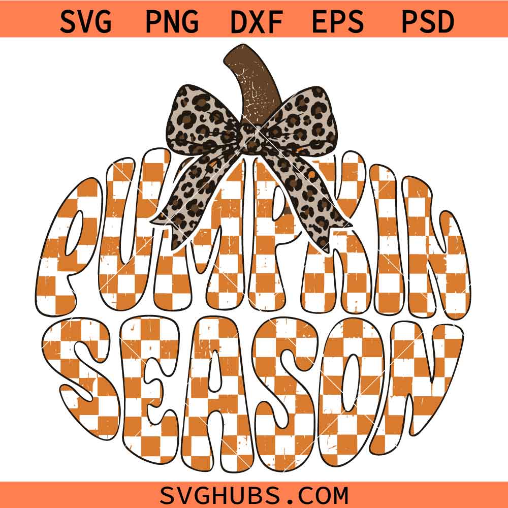 Pumpkin Season Checkered Leopard Print Coquette Bow SVG, Retro Fall Pumpkin SVG, Pumpkin Spice SVG