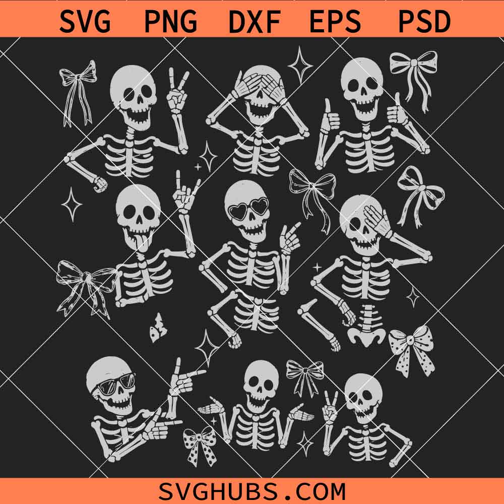 Retro Halloween Funny Skeleton Bow SVG, Spooky Halloween SVG, Gothic SVG