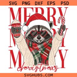 Merry Christmas Raccoon SVG, Funny Christmas Animal SVG, Merry Christmas SVG, Christmas Sign SVG