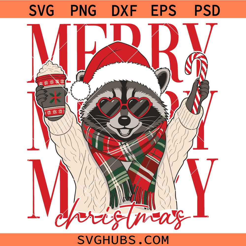 Merry Christmas Raccoon SVG, Funny Christmas Animal SVG, Merry Christmas SVG, Christmas Sign SVG