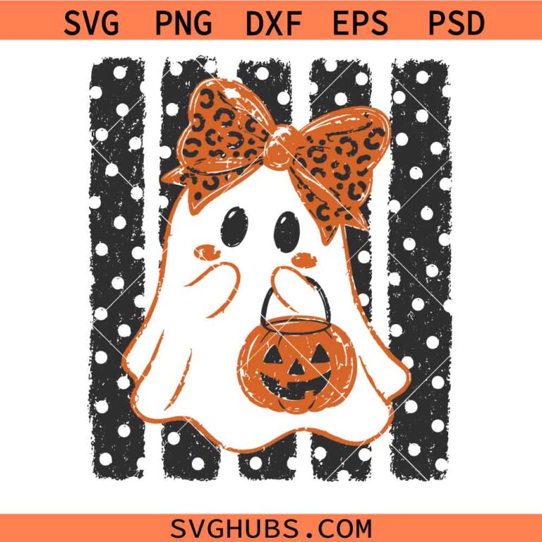 Preppy Halloween Ghost Polka Dots SVG, Spooky Season SVG, Halloween ...