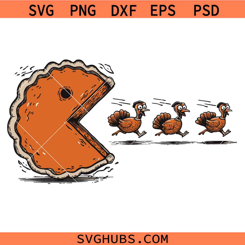 Retro Thanksgiving Pumpkin Pie Chasing SVG, Pumpkin Pie Chase SVG, Funny Thanksgiving Turkey SVG