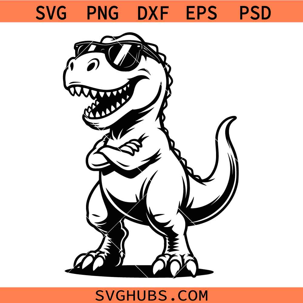 T-Rex with Sunglasses SVG, Tyrannosaurus Svg, Trex SVG, Dinosaur With Sunglasses svg